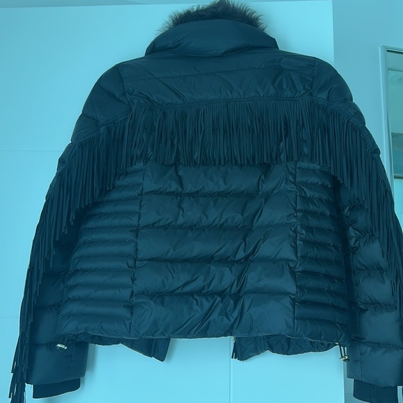 Bogner black ski jacket with lamb fur removable collar and suede fringe XS $2200 - Picture 12 of 16